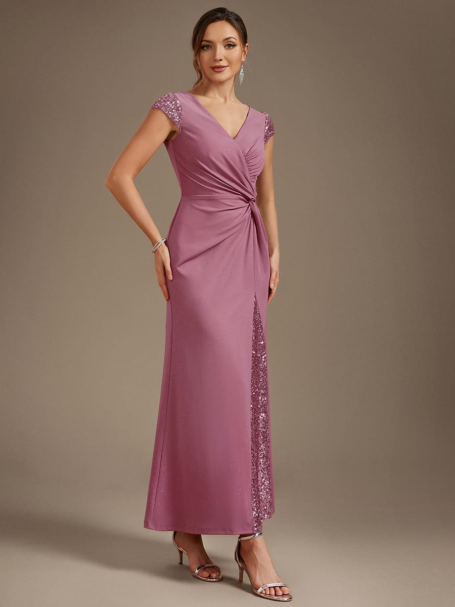 Knotted Knit Cap Sleeve Dress #color_Purple Orchid