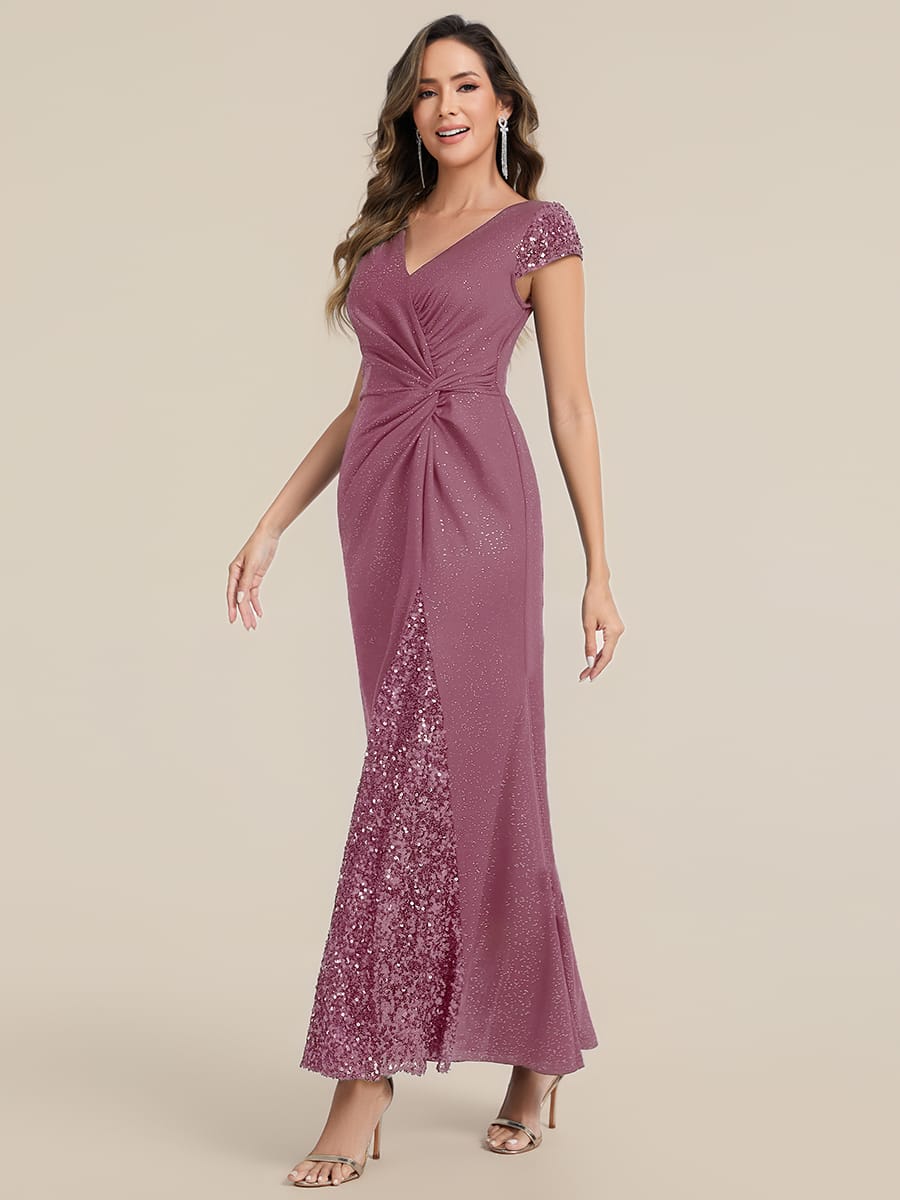 Knotted Knit Cap Sleeve Dress #color_Purple Orchid