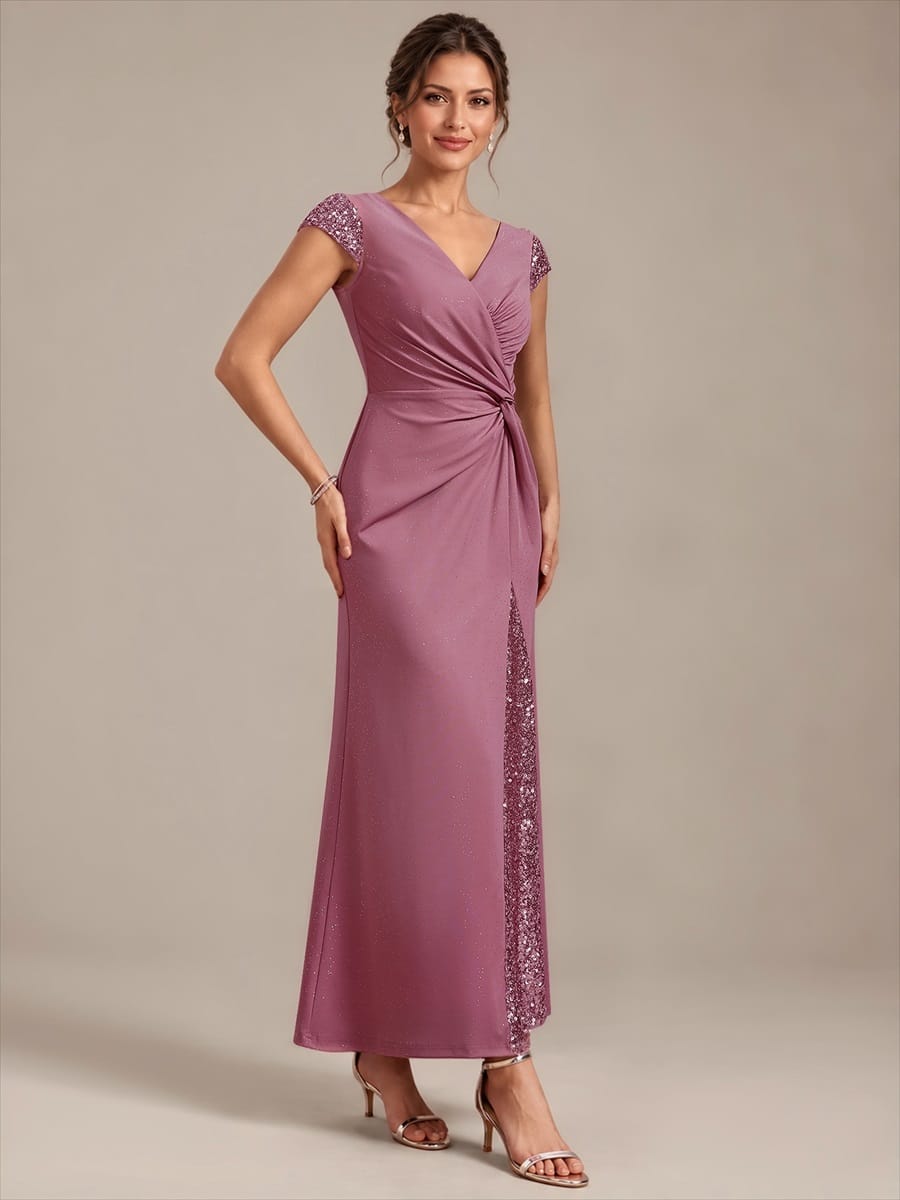 Knotted Knit Cap Sleeve Dress #color_Purple Orchid