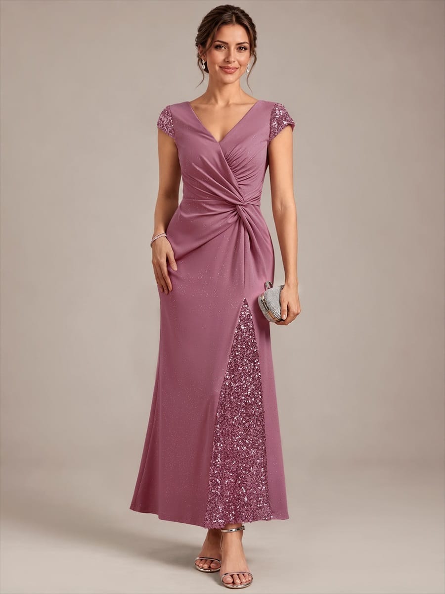Knotted Knit Cap Sleeve Dress #color_Purple Orchid