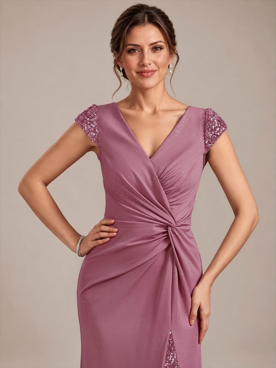 Knotted Knit Cap Sleeve Dress #color_Purple Orchid