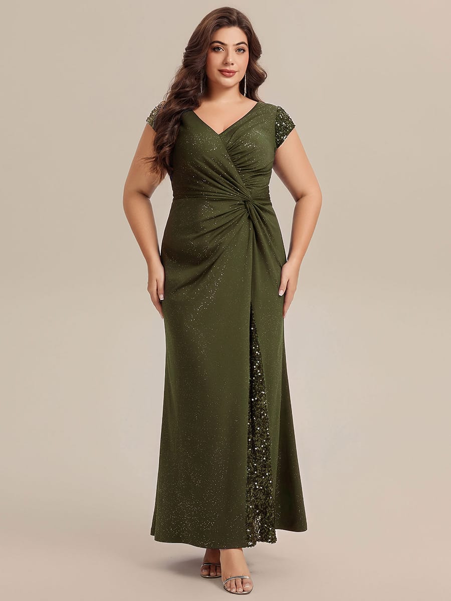 Knotted Knit Cap Sleeve Dress #color_Olive Green