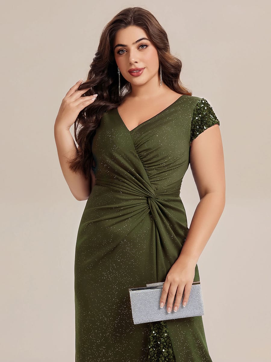 Knotted Knit Cap Sleeve Dress #color_Olive Green