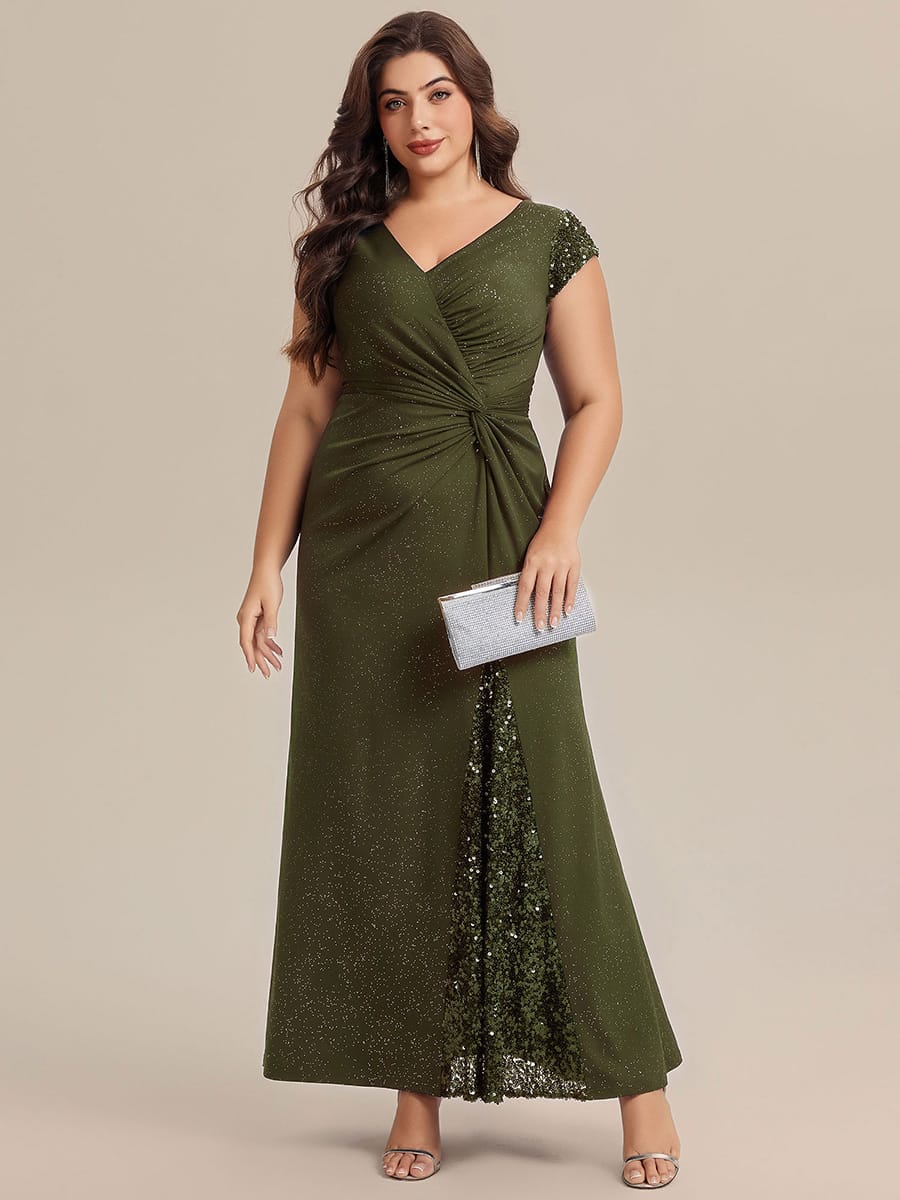 Knotted Knit Cap Sleeve Dress #color_Olive Green