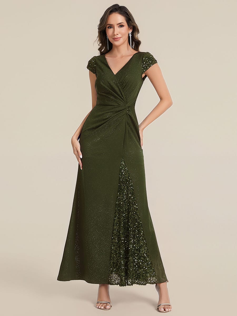 Knotted Knit Cap Sleeve Dress #color_Olive Green