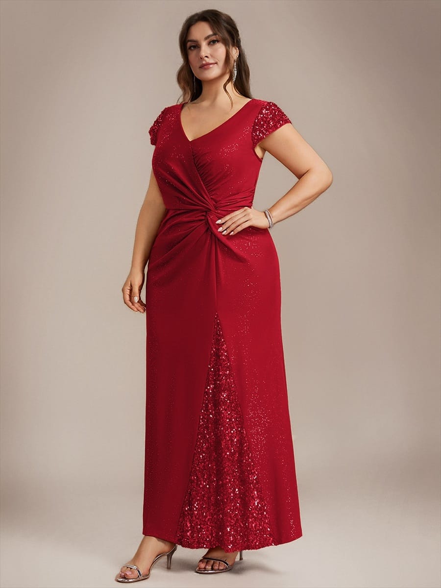 Knotted Knit Cap Sleeve Dress #color_Red