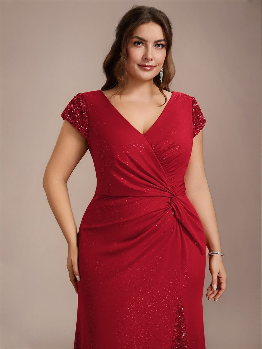 Knotted Knit Cap Sleeve Dress #color_Red