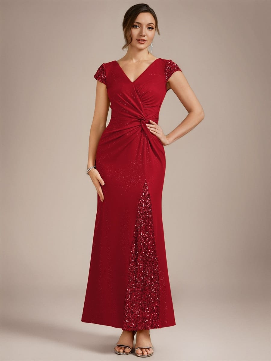 Knotted Knit Cap Sleeve Dress #color_Red