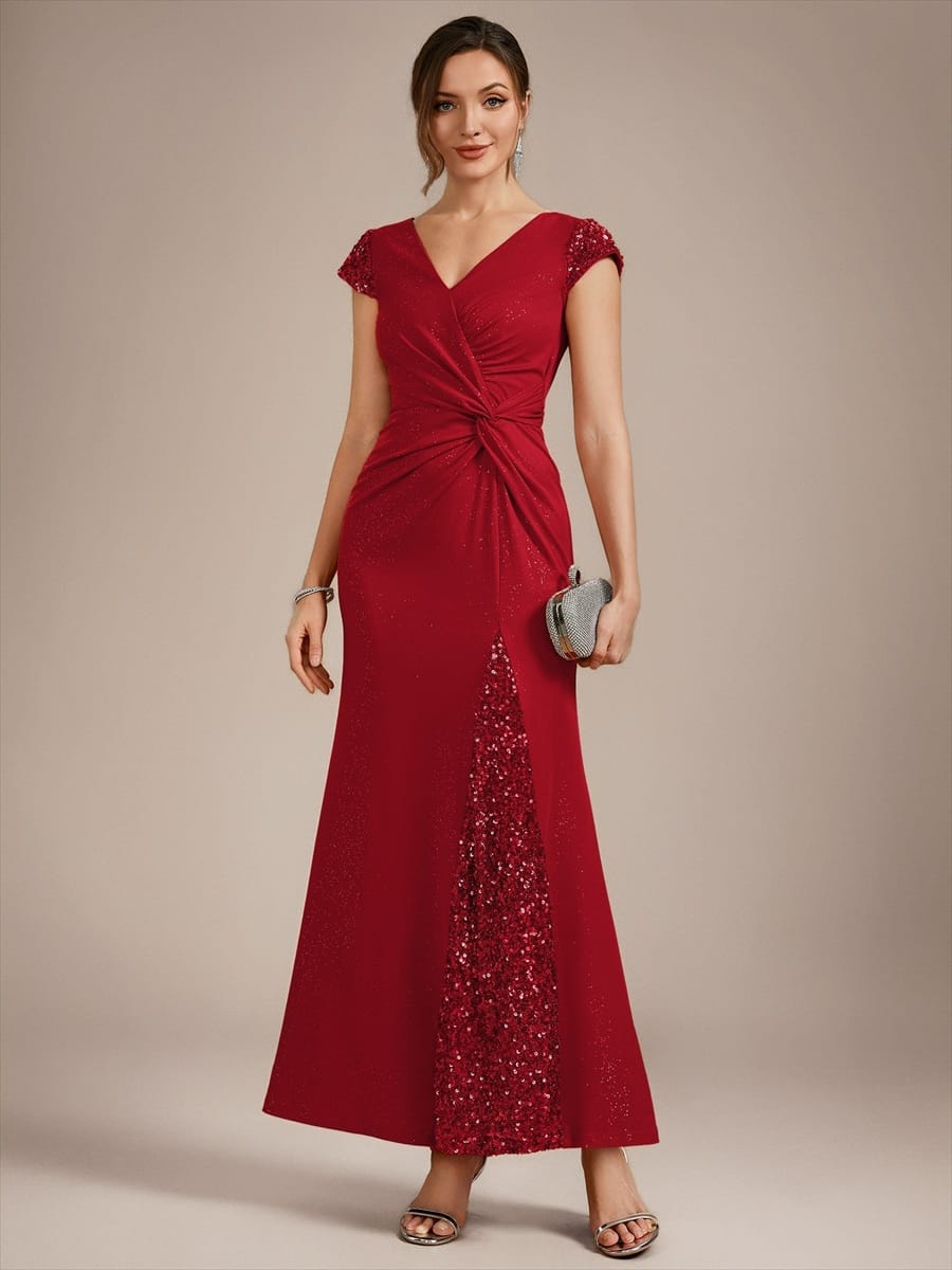 Knotted Knit Cap Sleeve Dress #color_Red
