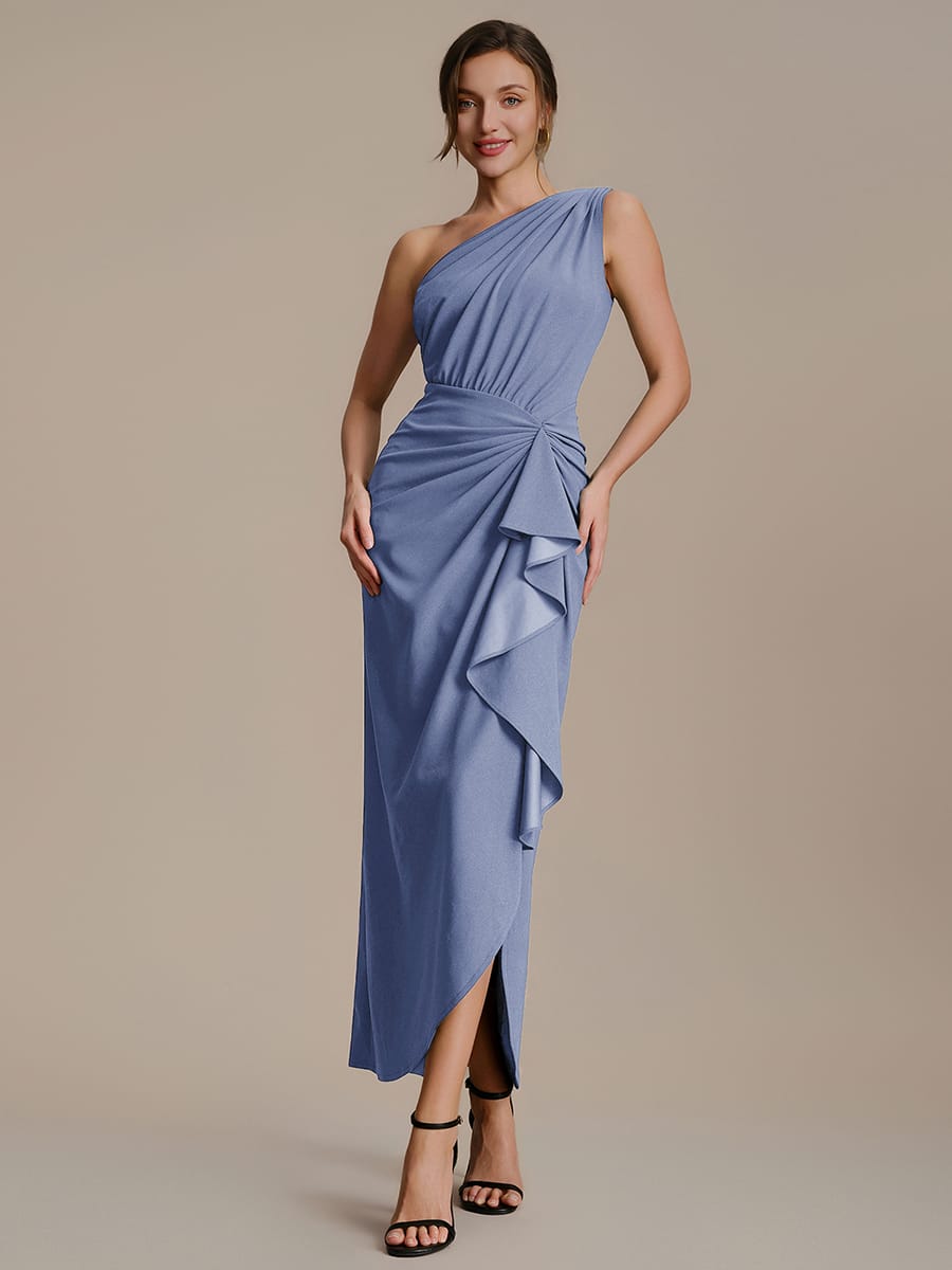 Thigh-High Slit Knit Sleeveless Dress #color_Dusty Blue