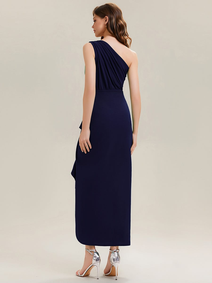 Thigh-High Slit Knit Sleeveless Dress #color_Navy Blue