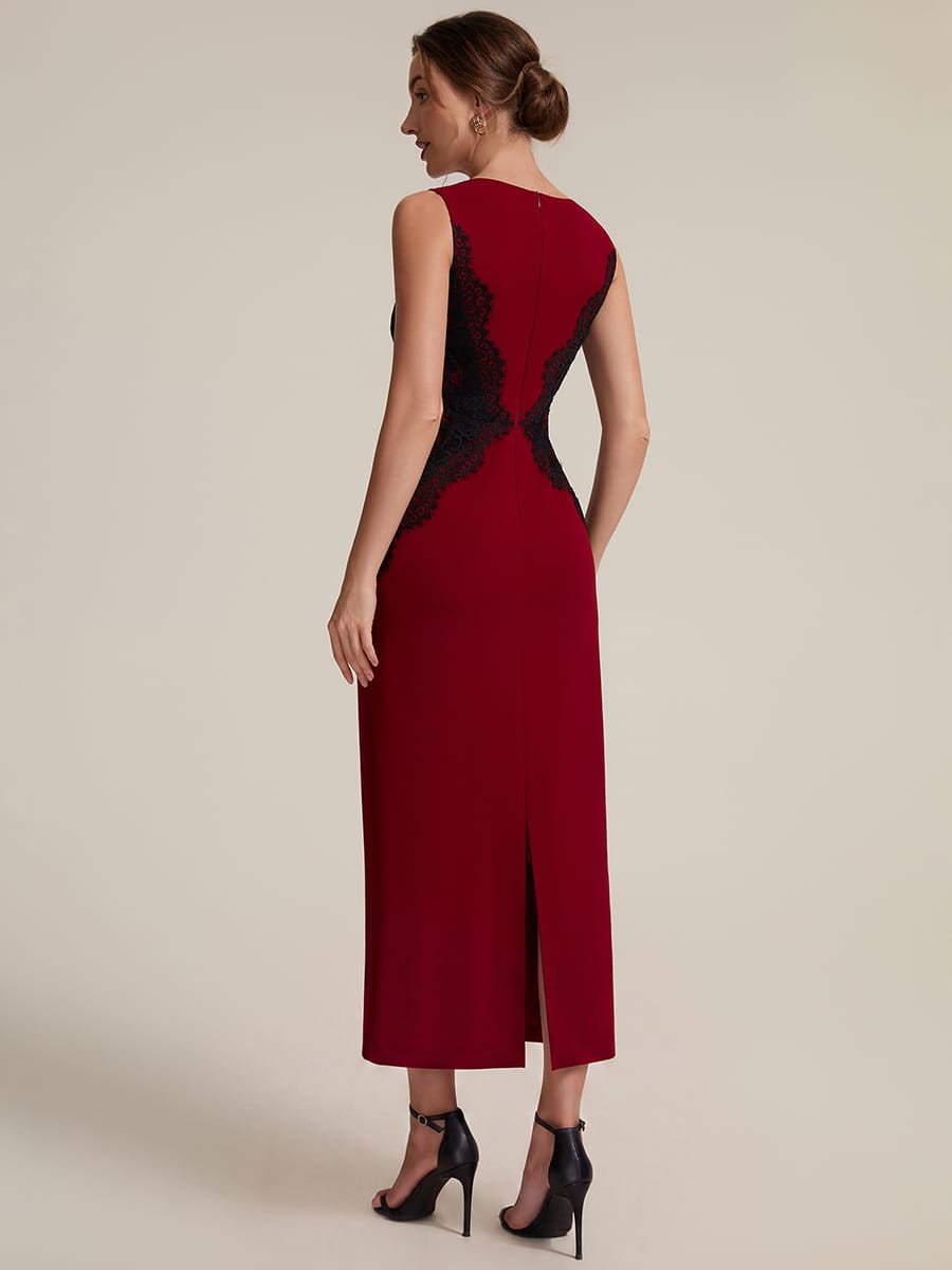 Cut-Out Detail Knit Sleeveless Dress #color_Dark Red
