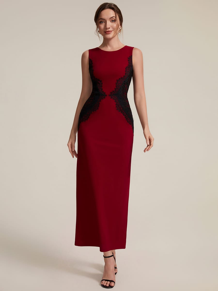 Cut-Out Detail Knit Sleeveless Dress #color_Dark Red