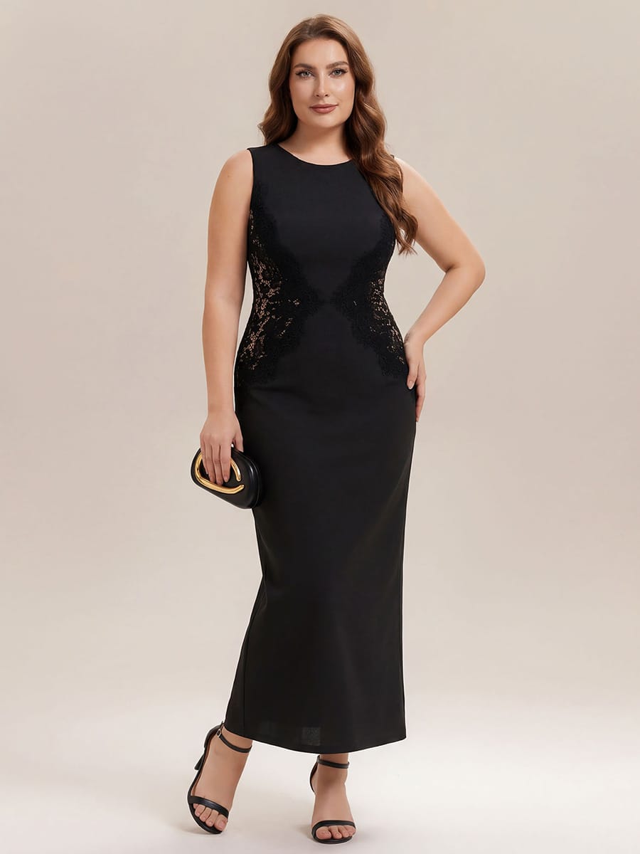 Cut-Out Detail Knit Sleeveless Dress #color_Black