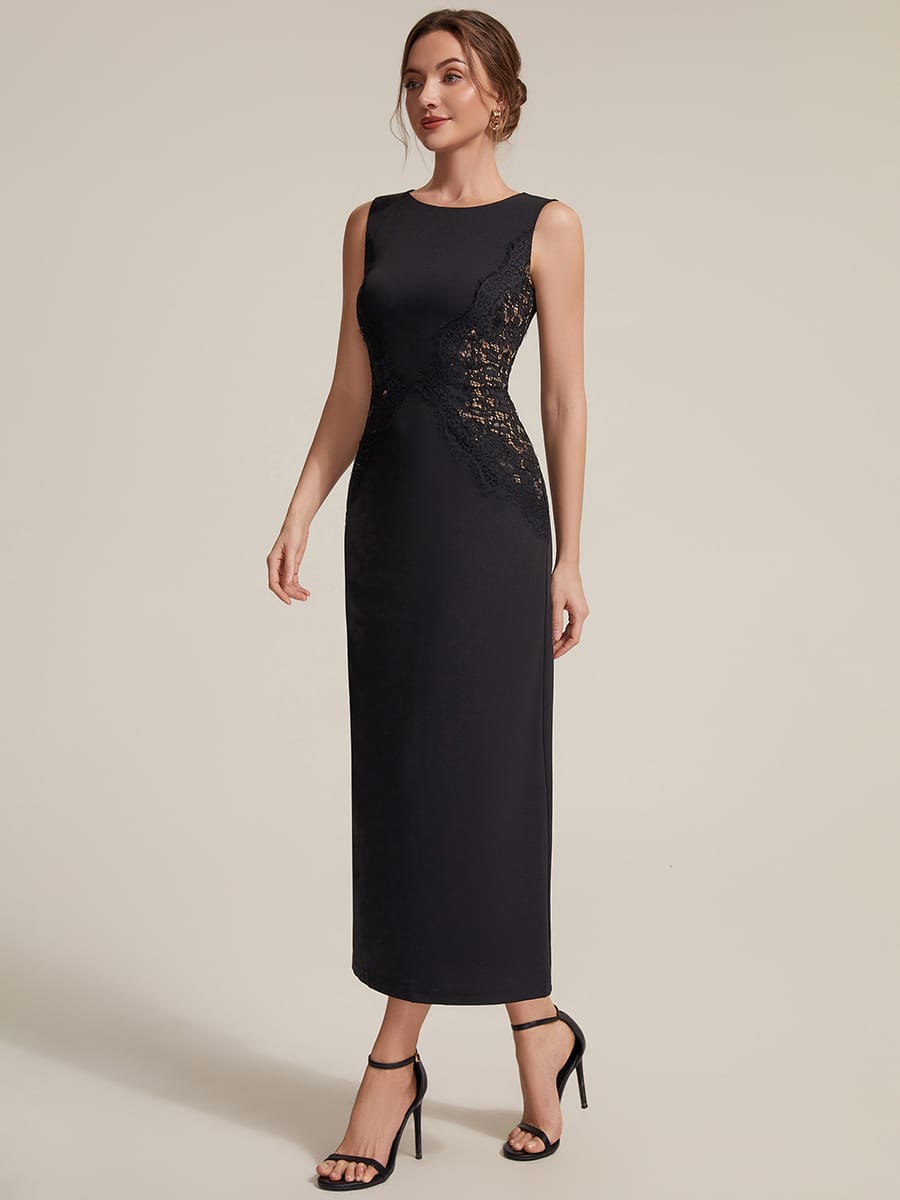 Cut-Out Detail Knit Sleeveless Dress #color_Black