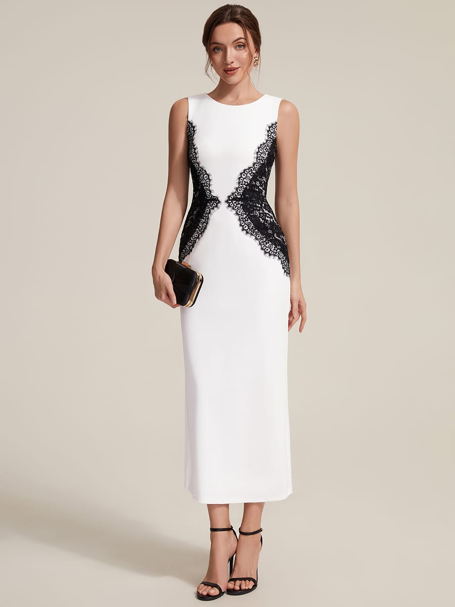 Cut-Out Detail Knit Sleeveless Dress #color_Ivory-Black