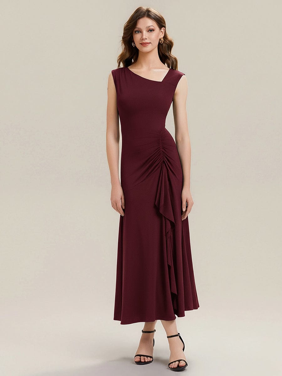 Knit Cap Sleeve Mermaid Dress #color_Burgundy