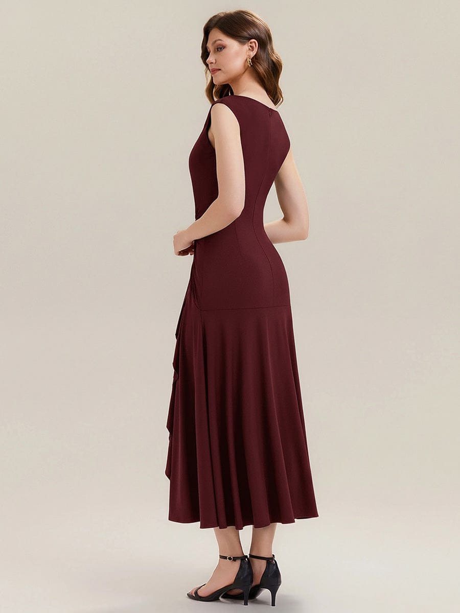 Knit Cap Sleeve Mermaid Dress #color_Burgundy