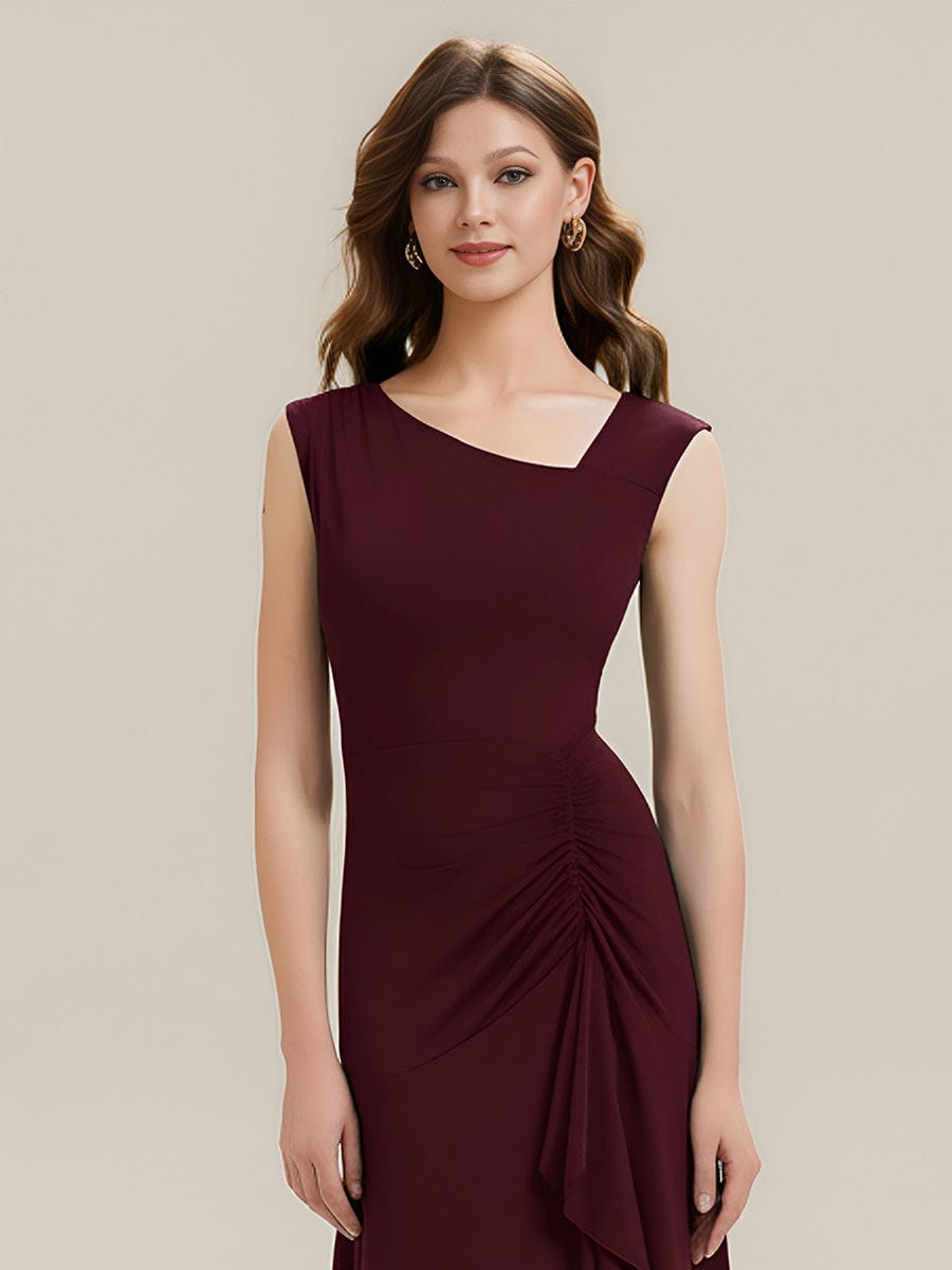 Knit Cap Sleeve Mermaid Dress #color_Burgundy