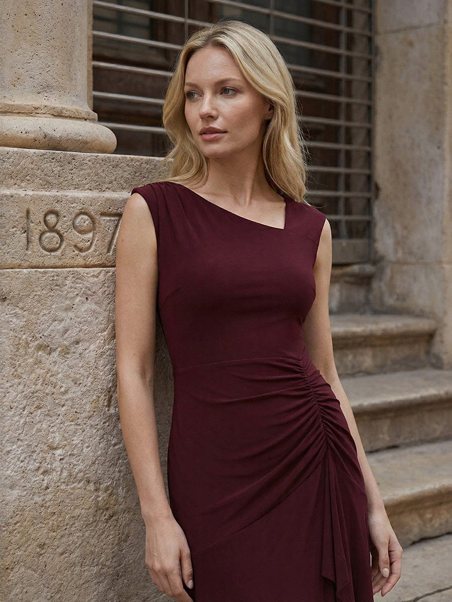 Knit Cap Sleeve Mermaid Dress #color_Burgundy