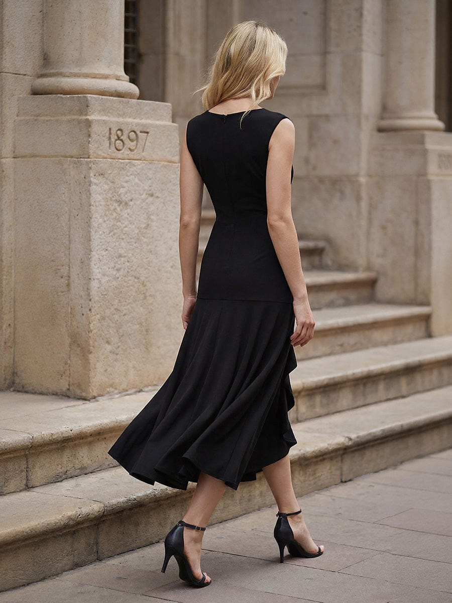 Knit Cap Sleeve Mermaid Dress #color_Black