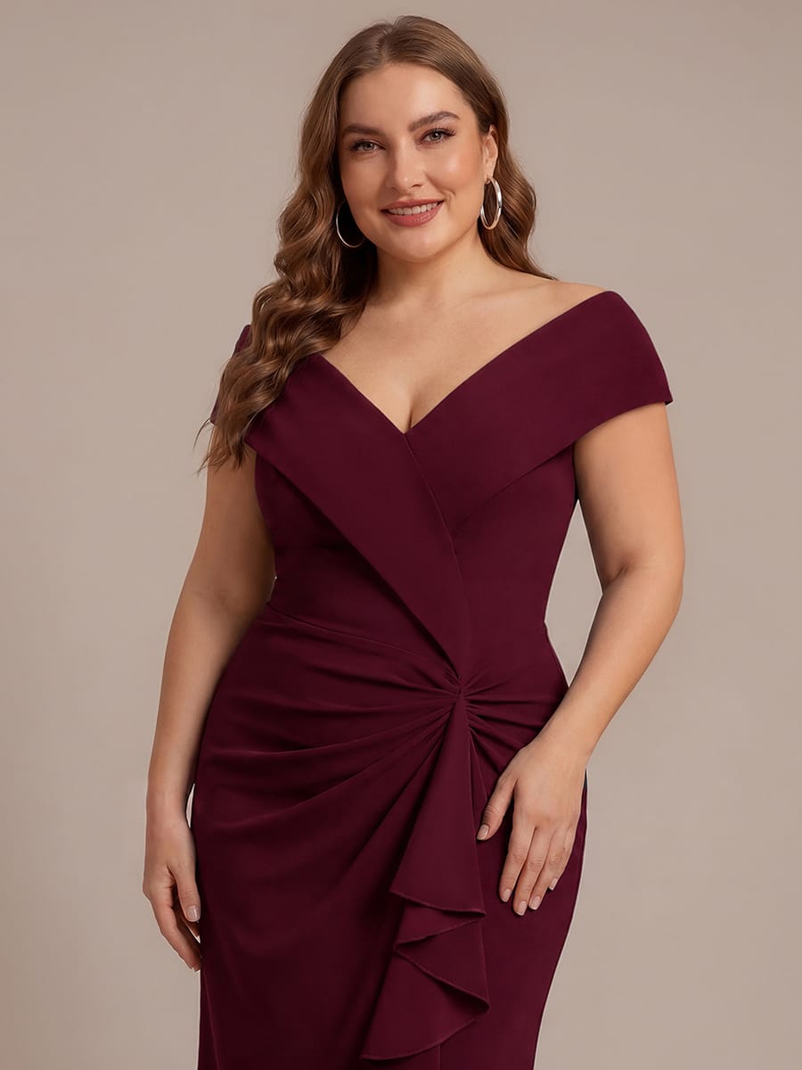 Slit Crepe Cap Sleeve Dress #color_Burgundy