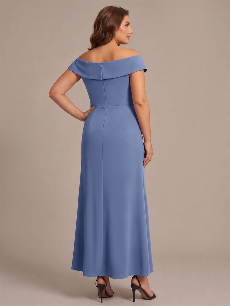 Slit Crepe Cap Sleeve Dress #color_Dusty Blue