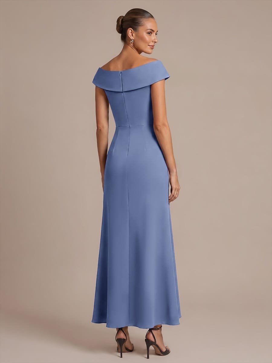Slit Crepe Cap Sleeve Dress #color_Dusty Blue