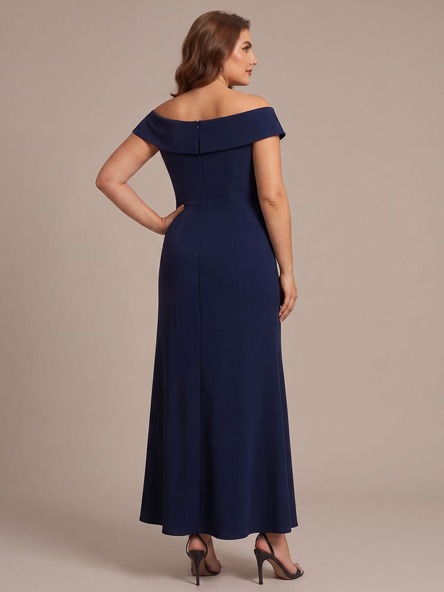 Slit Crepe Cap Sleeve Dress #color_Navy Blue