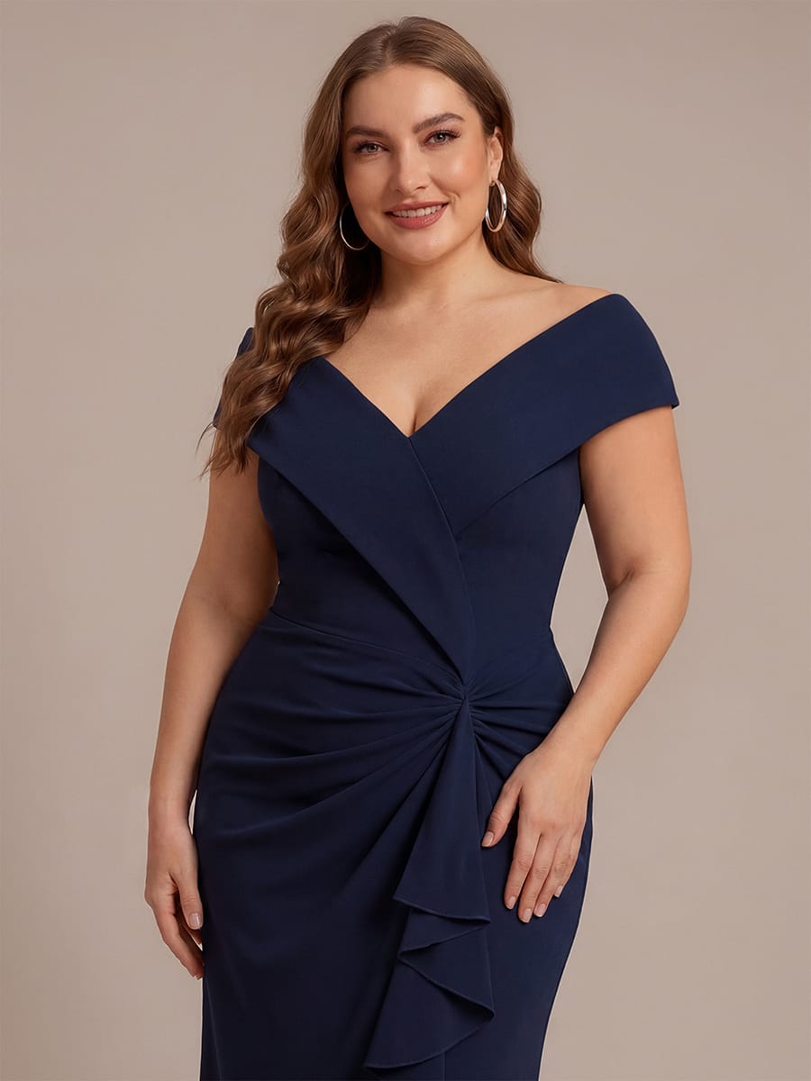 Slit Crepe Cap Sleeve Dress #color_Navy Blue