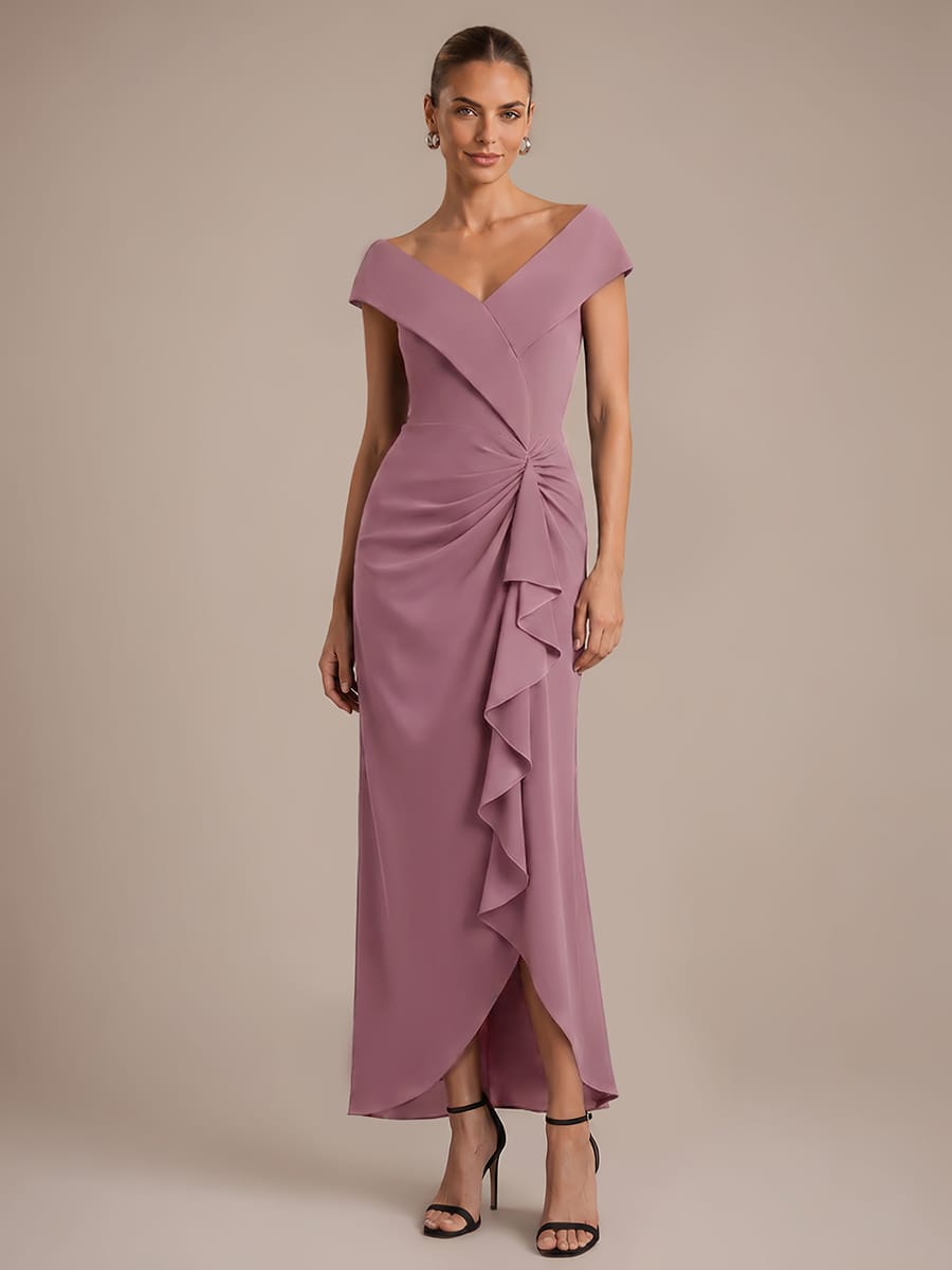 Slit Crepe Cap Sleeve Dress #color_Purple Orchid