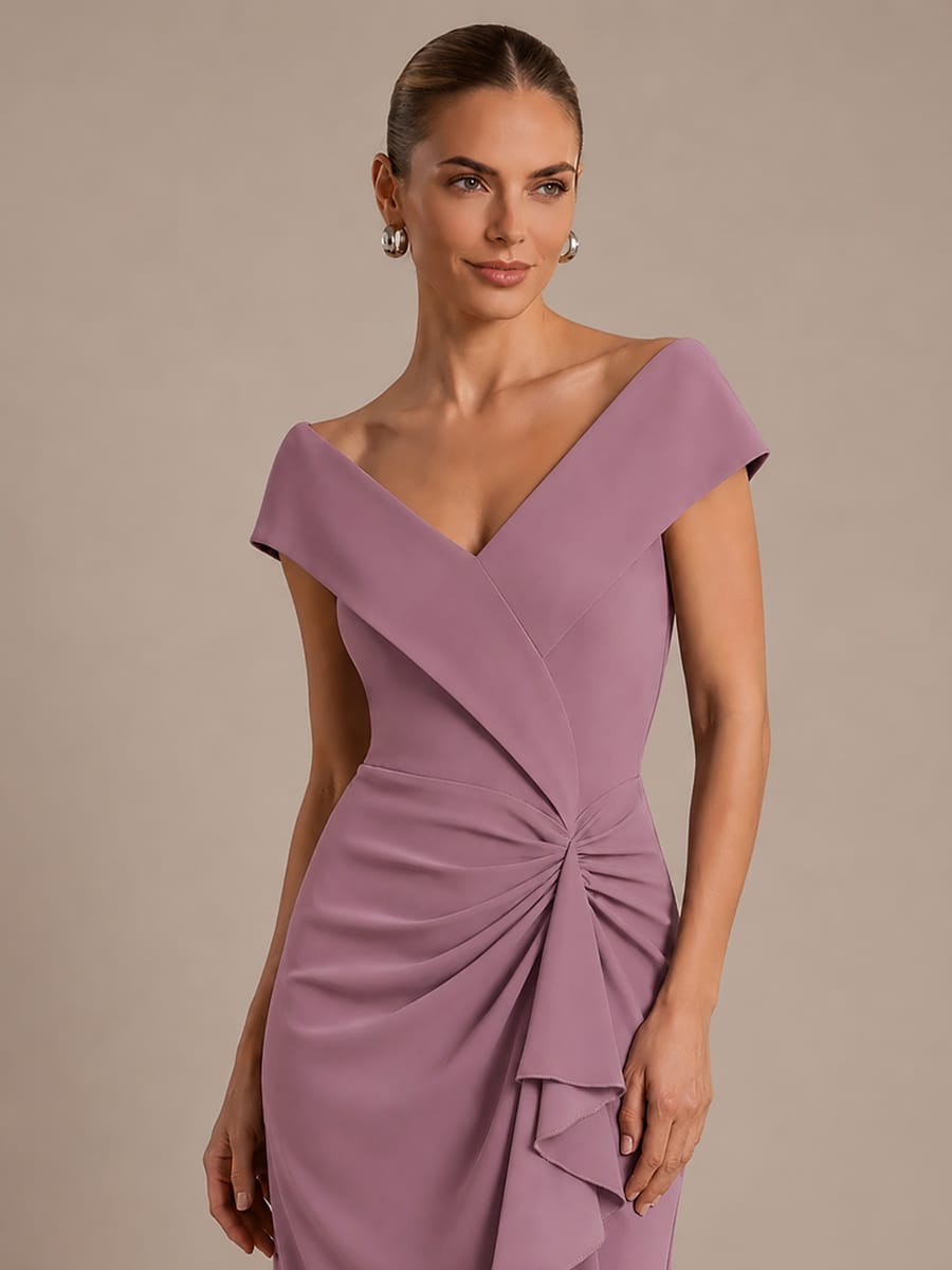 Slit Crepe Cap Sleeve Dress #color_Purple Orchid