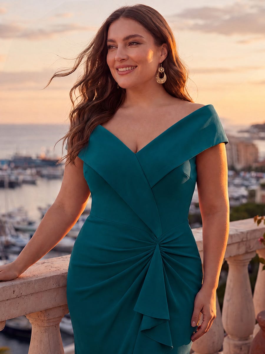 Slit Crepe Cap Sleeve Dress #color_Teal Blue