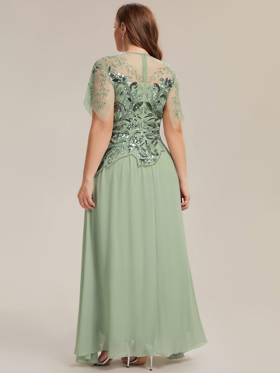 Embroidered Sequin Ruffle Sleeve Dress #color_Mint Green