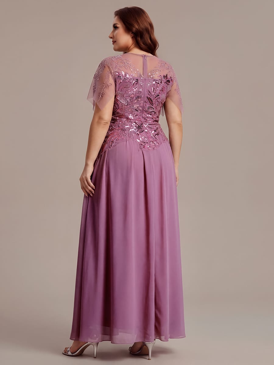Embroidered Sequin Ruffle Sleeve Dress #color_Purple Orchid