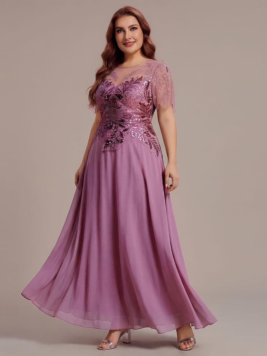 Embroidered Sequin Ruffle Sleeve Dress #color_Purple Orchid
