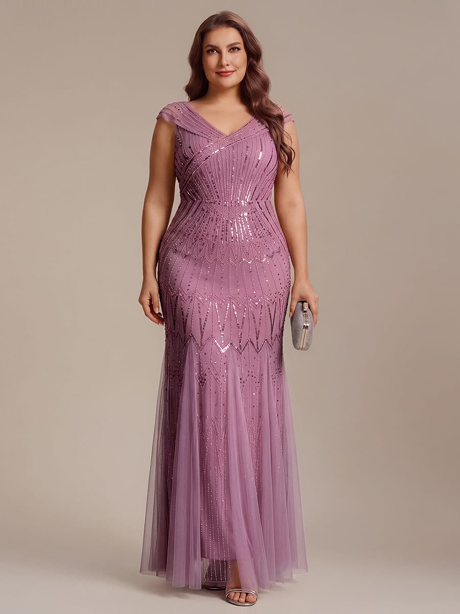 Embroidered Sequin Drop Shoulder Sleeve Dress #color_Purple Orchid