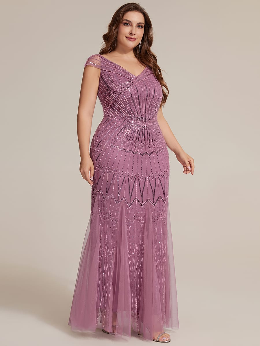Embroidered Sequin Drop Shoulder Sleeve Dress #color_Purple Orchid