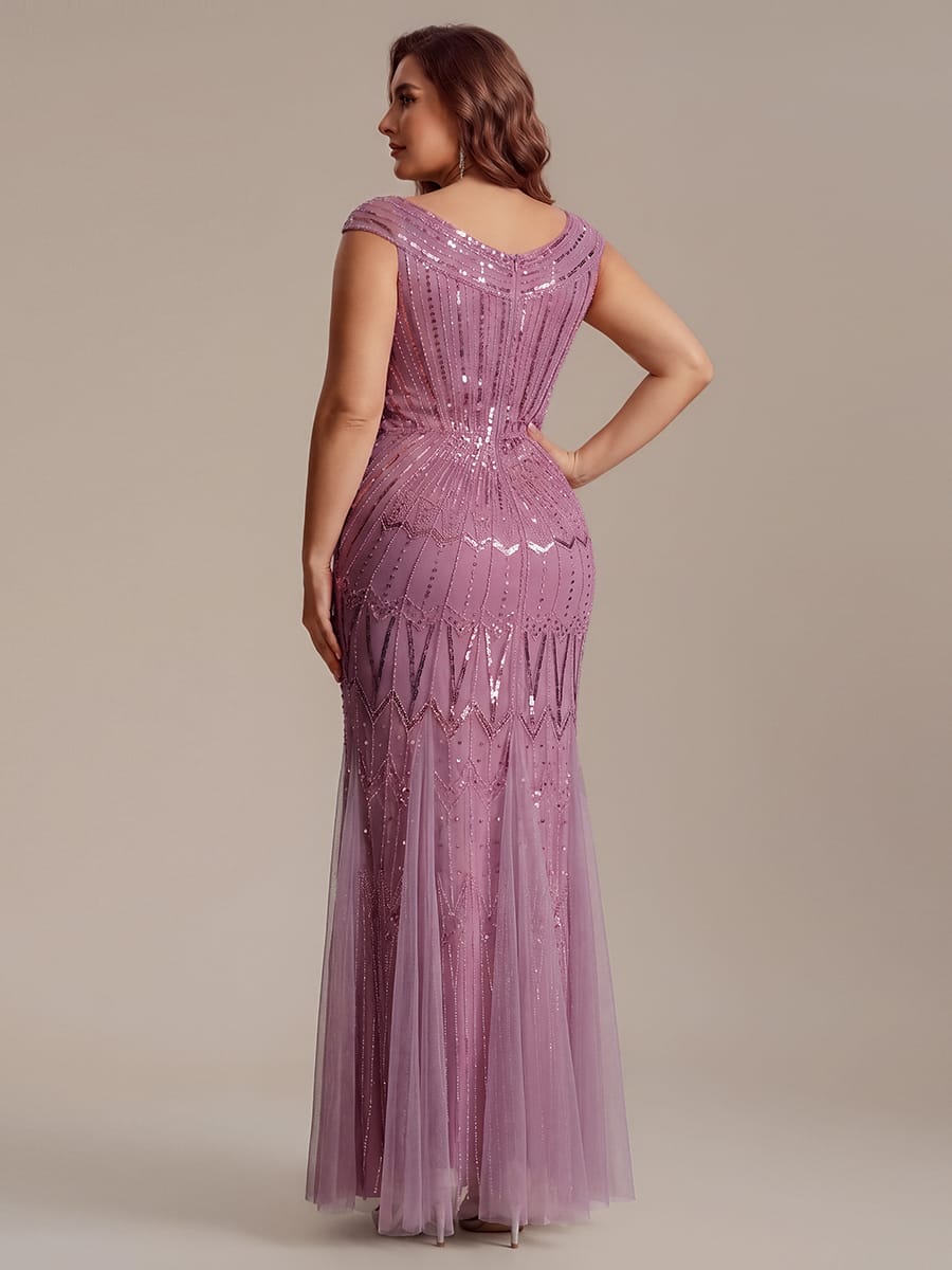 Embroidered Sequin Drop Shoulder Sleeve Dress #color_Purple Orchid