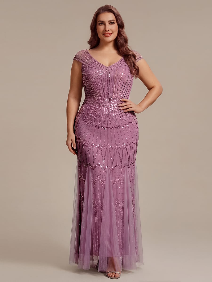 Embroidered Sequin Drop Shoulder Sleeve Dress #color_Purple Orchid