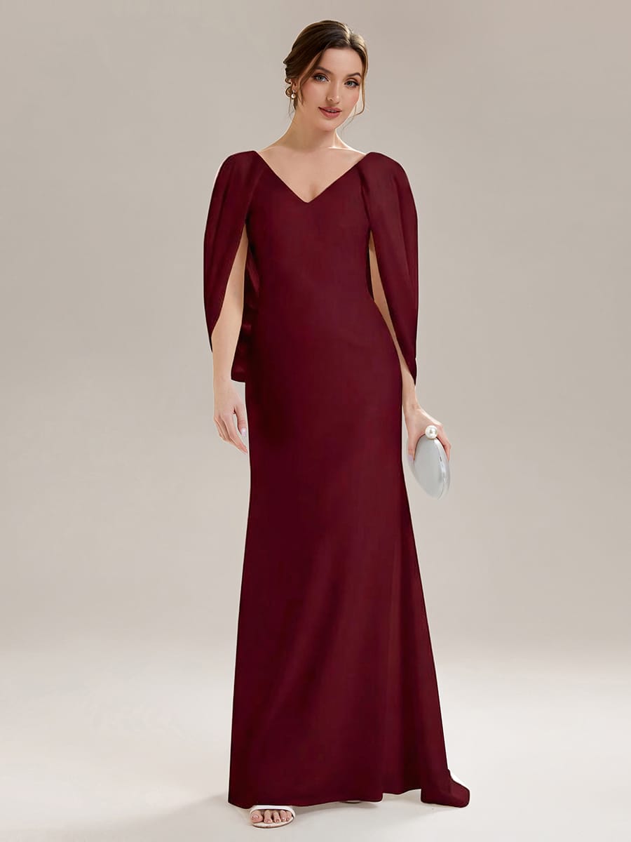 Tie-Front Knit Cape Sleeve Dress #color_Burgundy