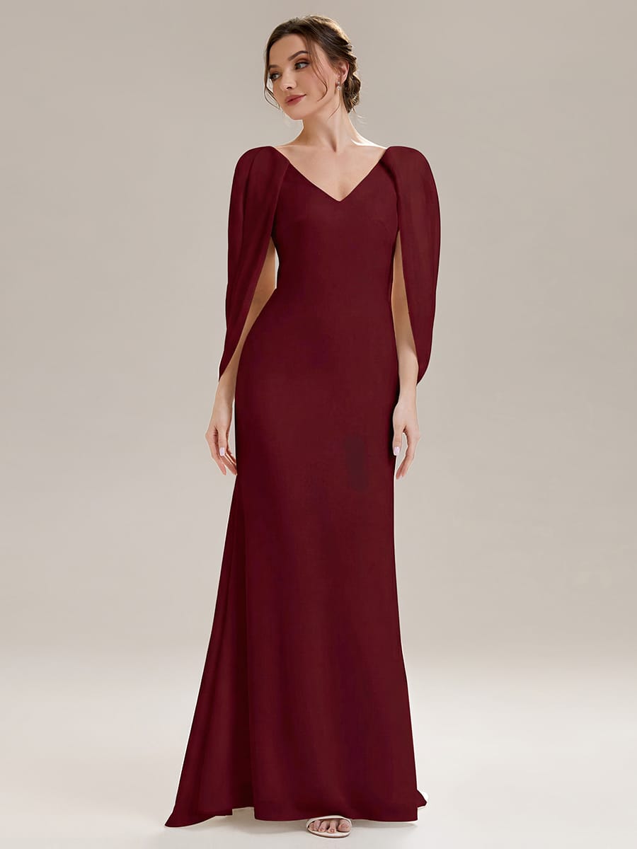 Tie-Front Knit Cape Sleeve Dress #color_Burgundy