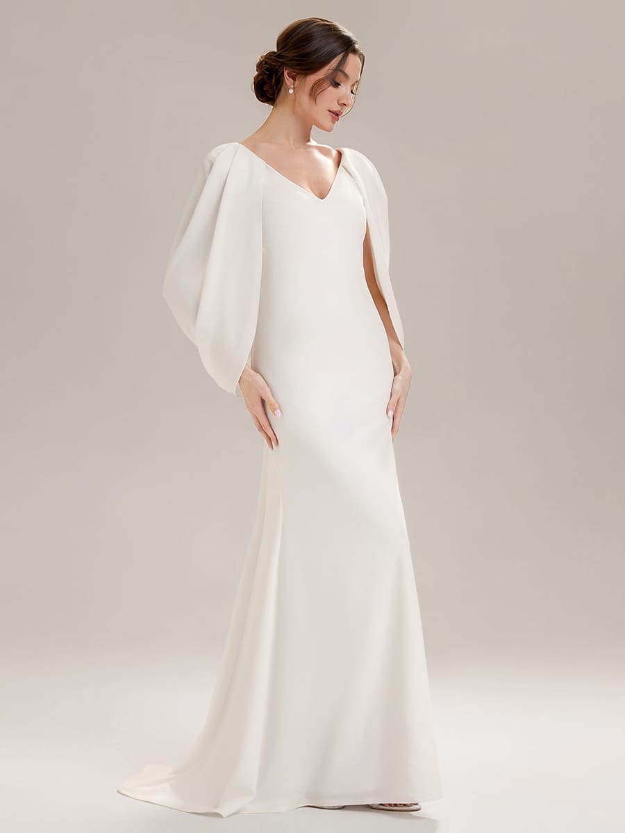 Tie-Front Knit Cape Sleeve Dress #color_White
