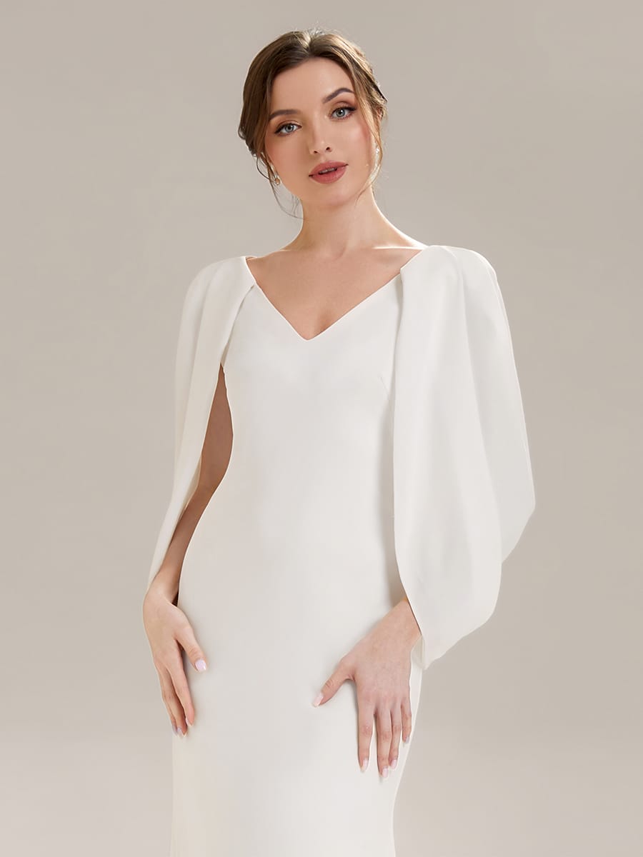 Tie-Front Knit Cape Sleeve Dress #color_White