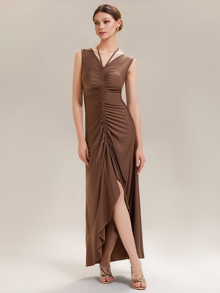 Convertible Knit Sleeveless Dress #color_Brown
