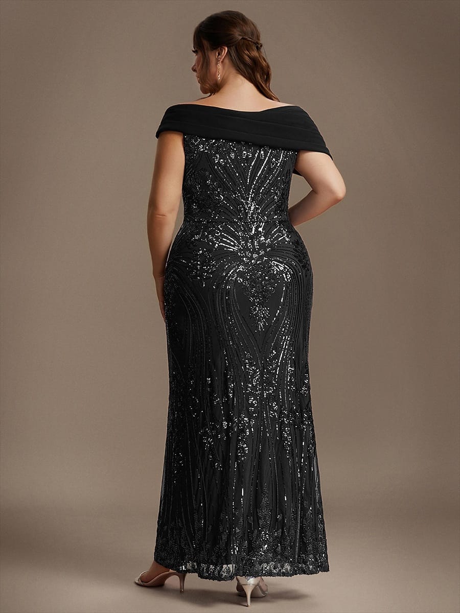 Sequin Off-the-shoulder Sleeve Bodycon Dress #color_Black