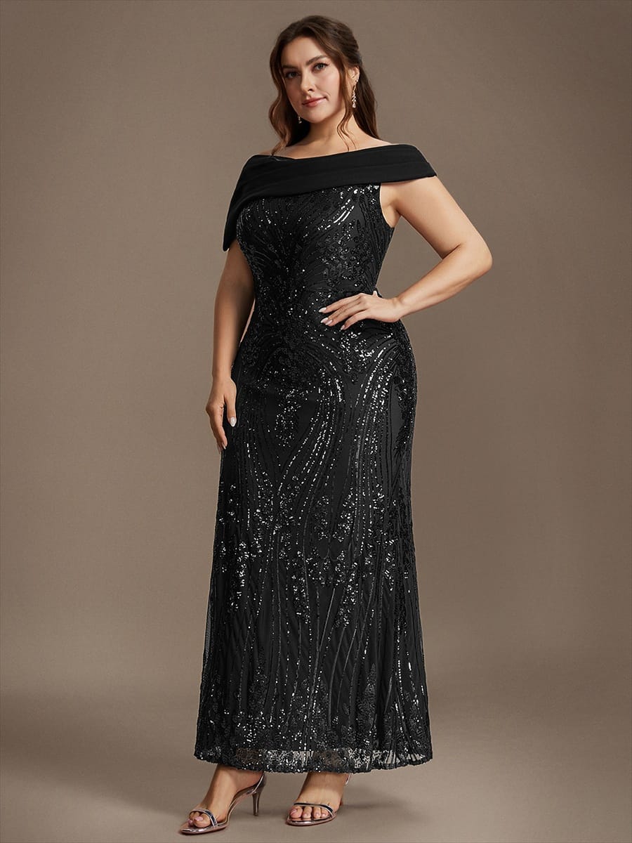 Sequin Off-the-shoulder Sleeve Bodycon Dress #color_Black