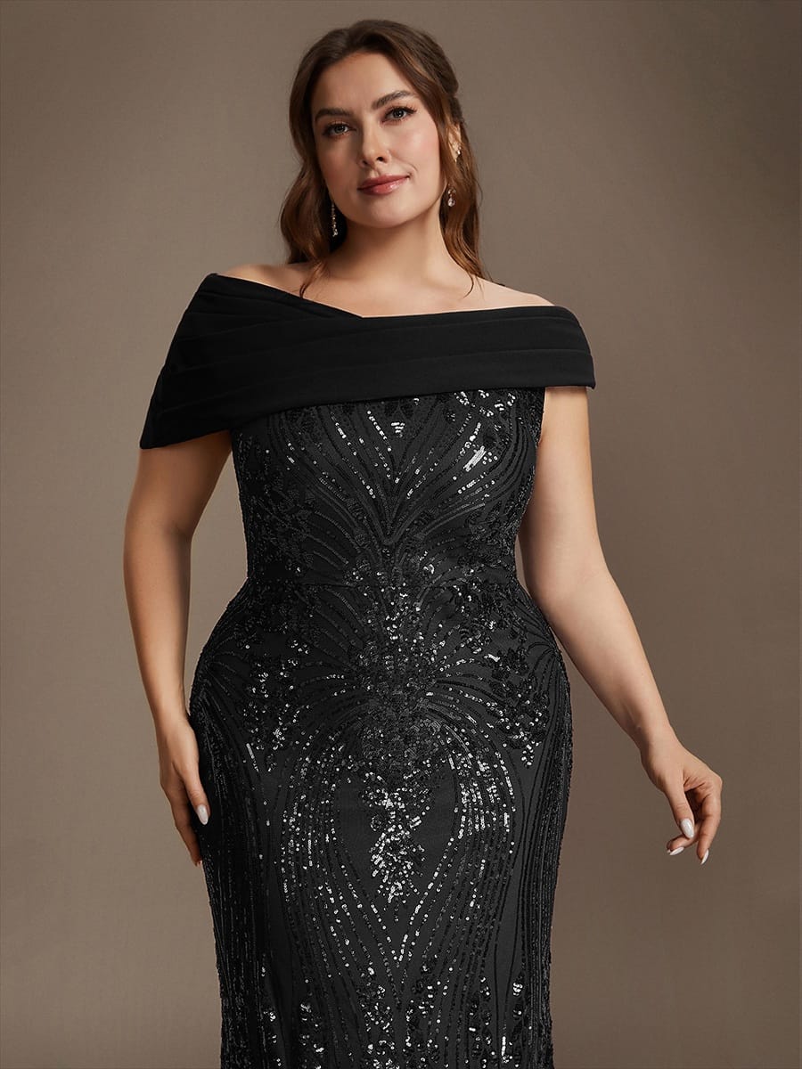 Sequin Off-the-shoulder Sleeve Bodycon Dress #color_Black