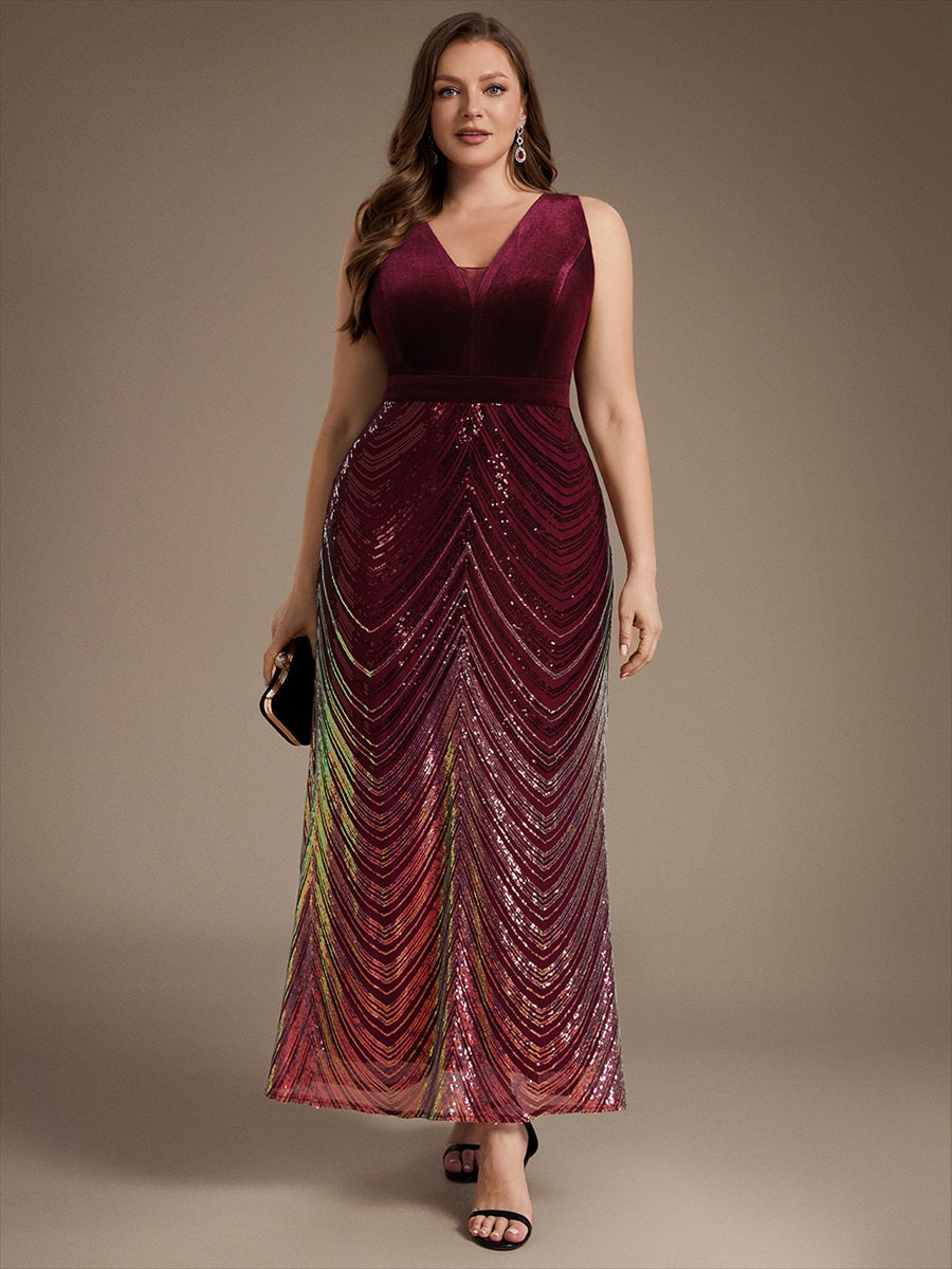Sequin Sleeveless Mermaid Dress #color_Burgundy
