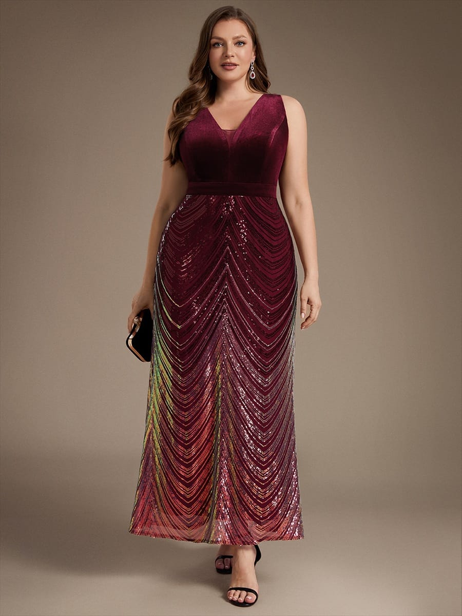 Sequin Sleeveless Mermaid Dress #color_Burgundy